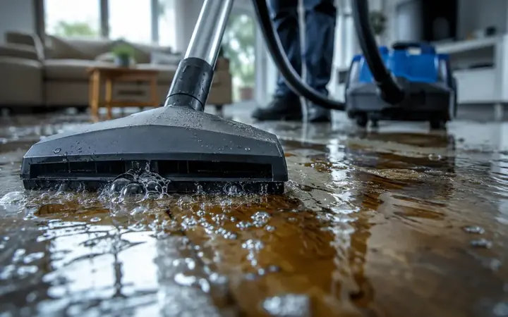Extraction tool pulling water off a flooded floor during a Dublin, CA dry-out