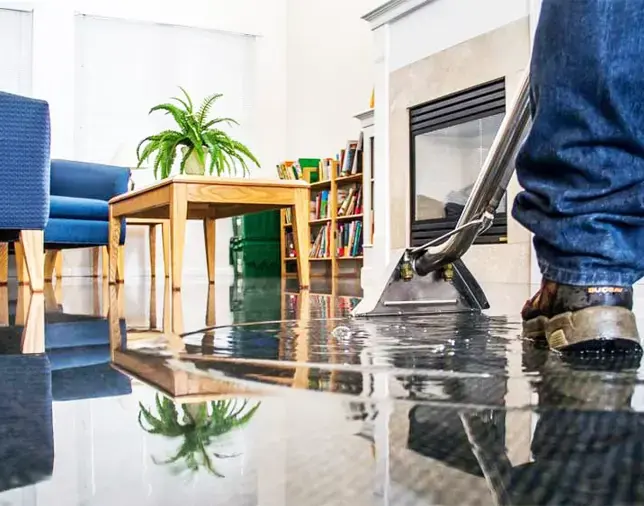 Extraction wand pulling standing water off a flooded floor in a Dublin, CA home